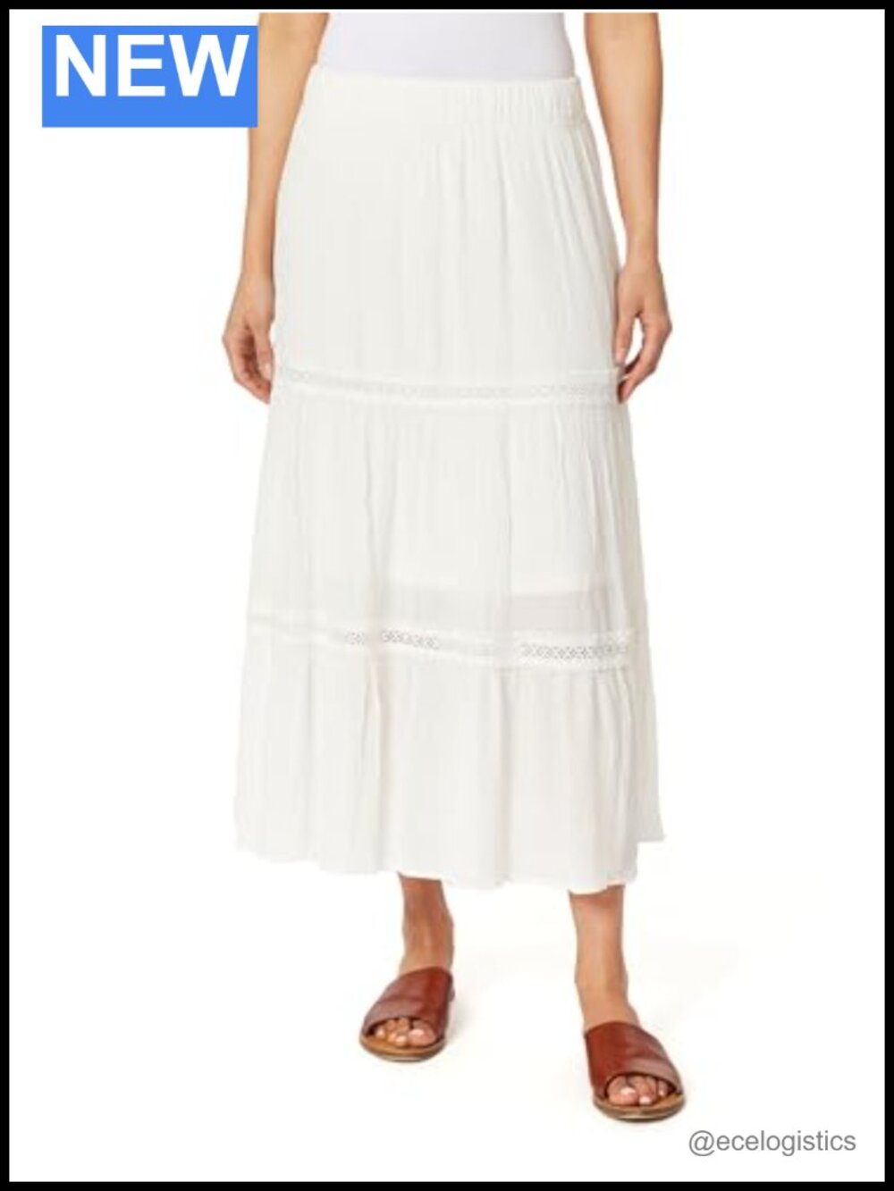 WallFlower Women's Carmen Crinkle Rayon Gauze Tiered Maxi Skirt with Crochet